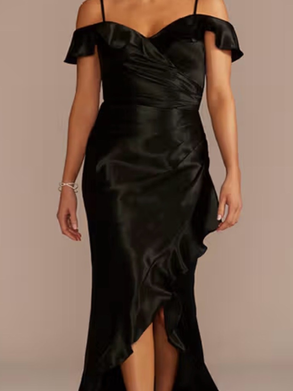 Elegant Black Off-Shoulder Satin Bridesmaid Dress